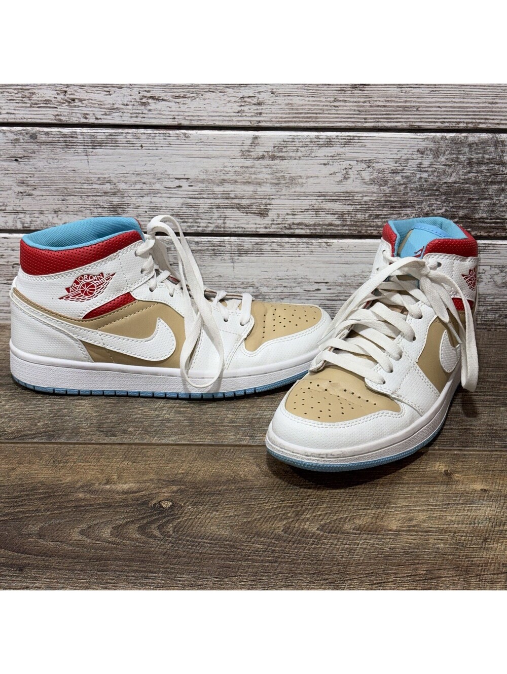 Nike Air Jordan 1 Mid SE Women’s Size 7 Sesame White Crimson Blue Sneakers